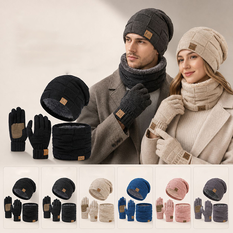 Wool Glove Lined - Zimowy ciepły zestaw czapki, szalika i