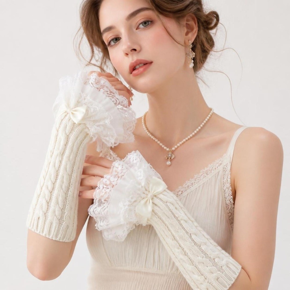 1 para koronkowych rękawiczek  – Fingerless Glove Knit recenzja i cena
